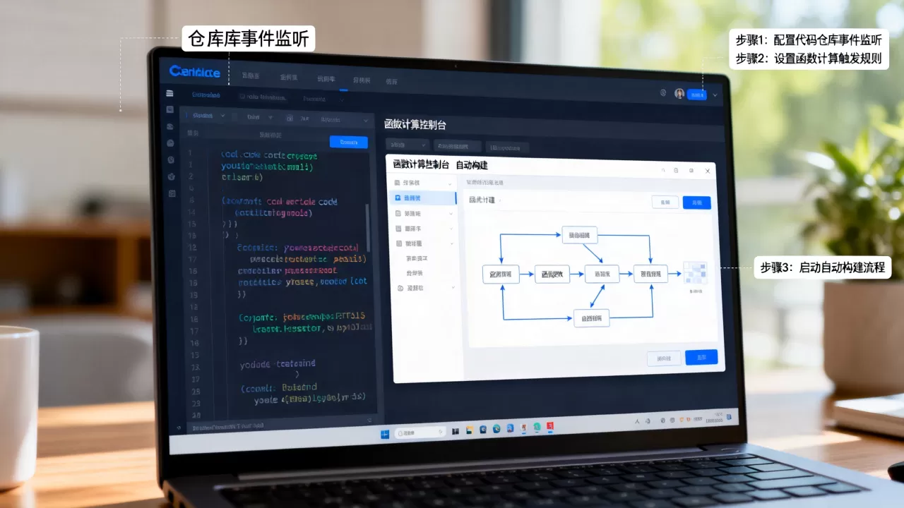 函数计算监听代码仓库事件触发自动构建如何实现？，实现步骤