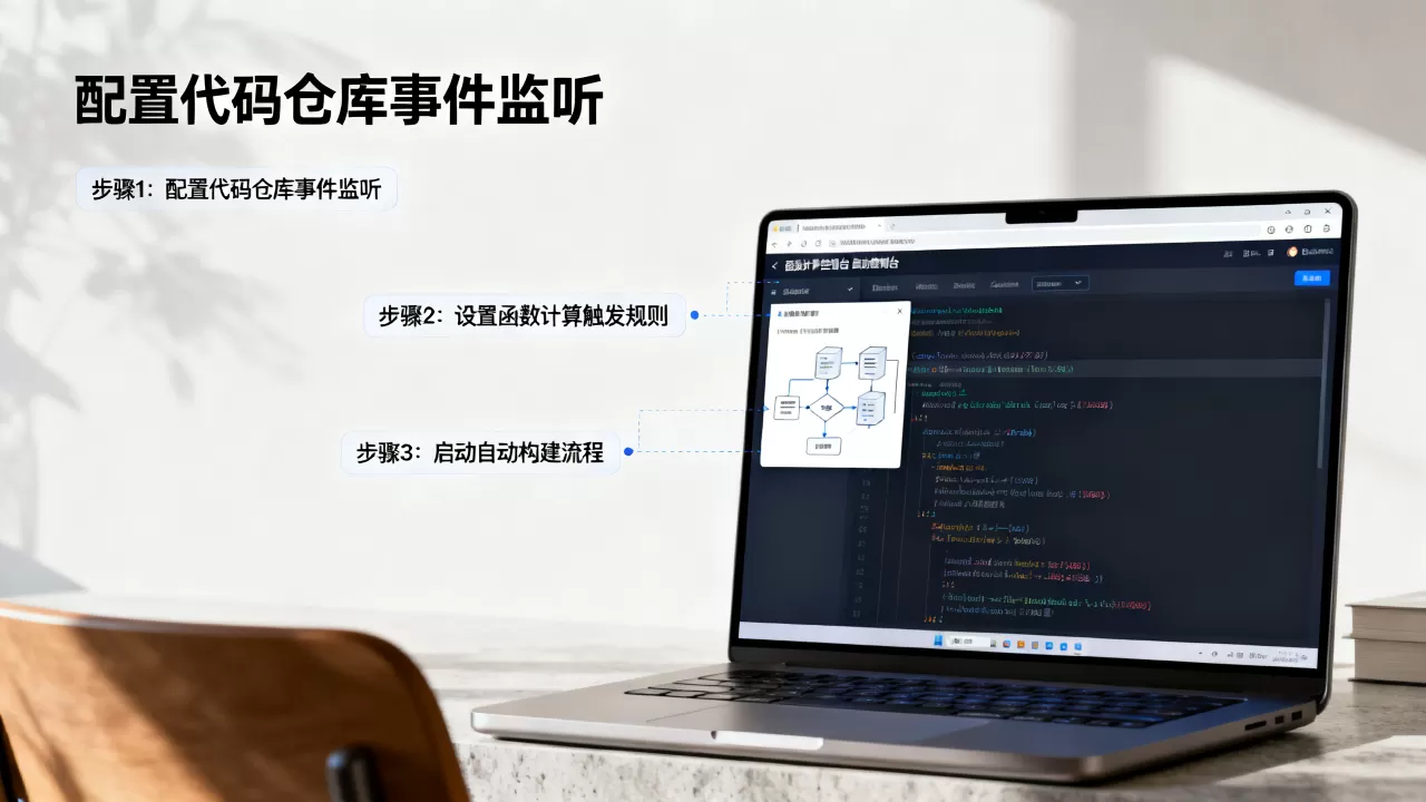 函数计算监听代码仓库事件触发自动构建如何实现？，实现步骤