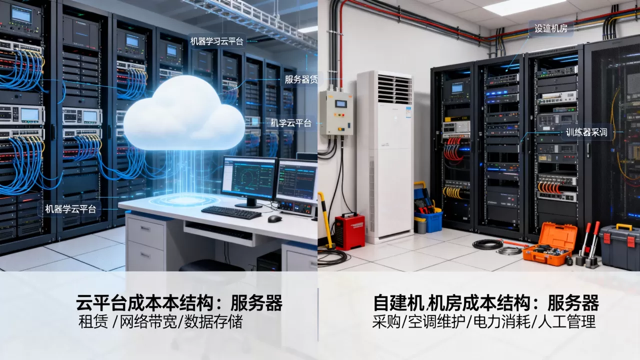 机器学习云平台与自建训练机房在成本结构上有何差异，云平台成本更低？