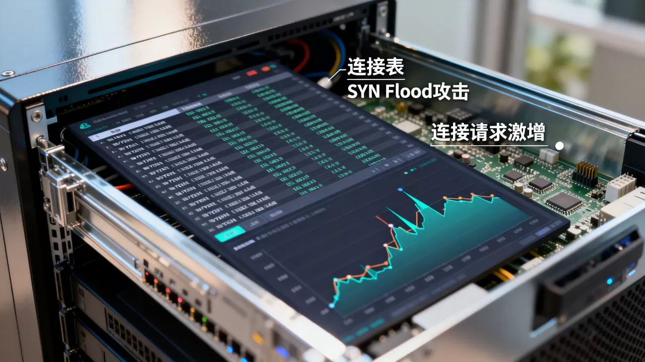 服务器遭遇SYN Flood时连接表被迅速占满的过程 服务器遭遇SYN Flood时连接表被迅速占满的过程