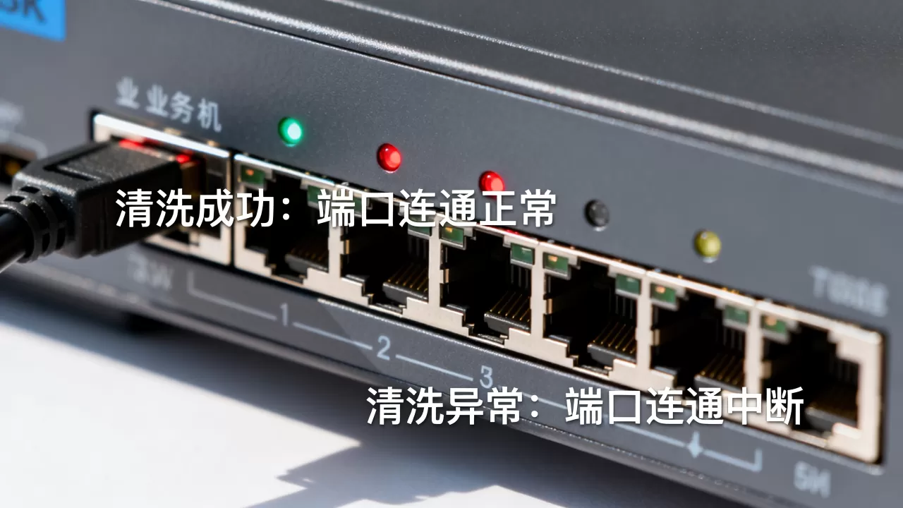 清洗是否成功可看业务端口的连通状态变化？，业务端口连通状态变化如何判断？
