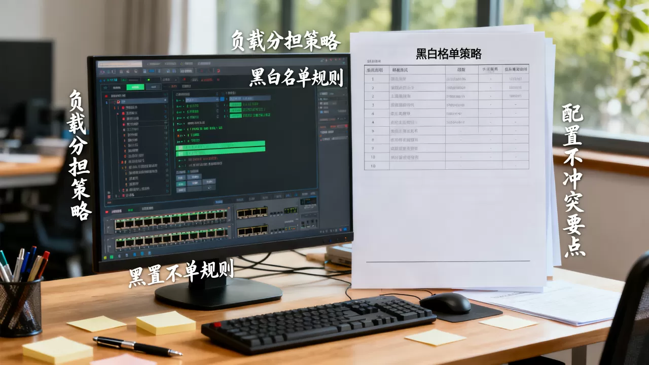 负载分担和黑白名单要怎么一起用，如何配置策略才能不冲突