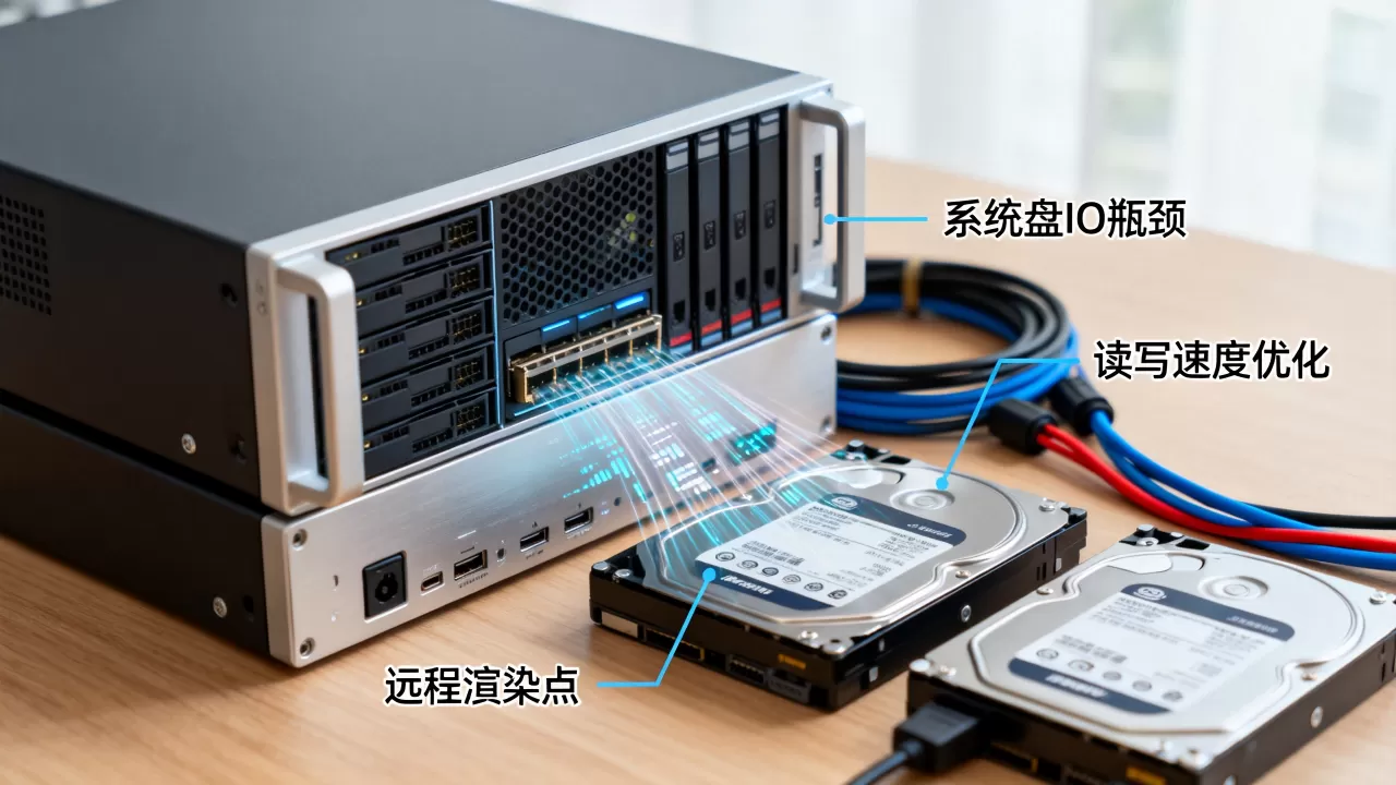 远程渲染节点系统盘IO瓶颈怎么解决？渲染卡顿优化方法，读写速度提升技巧