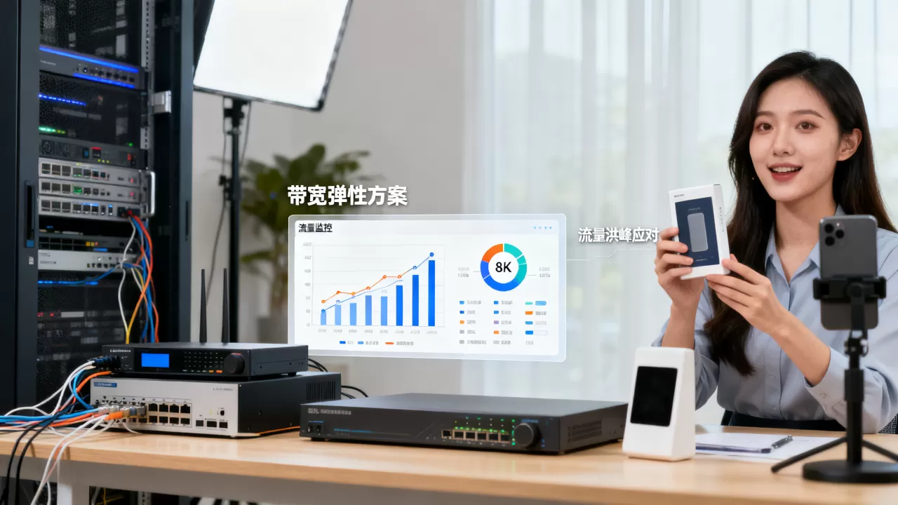 直播间带货瞬时进场的带宽弹性方案是什么？带宽弹性方案如何应对流量洪峰？