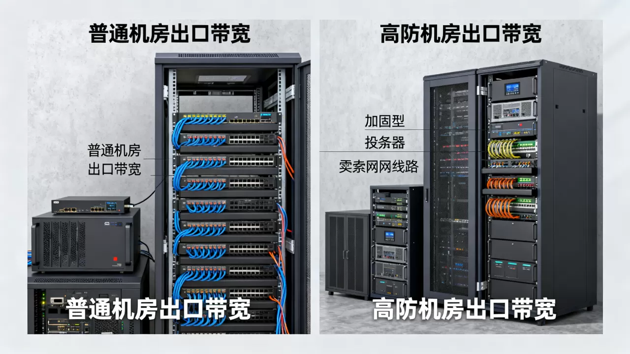 普通机房与高防机房的出口带宽差在哪，高防机房带宽和普通机房有什么区别