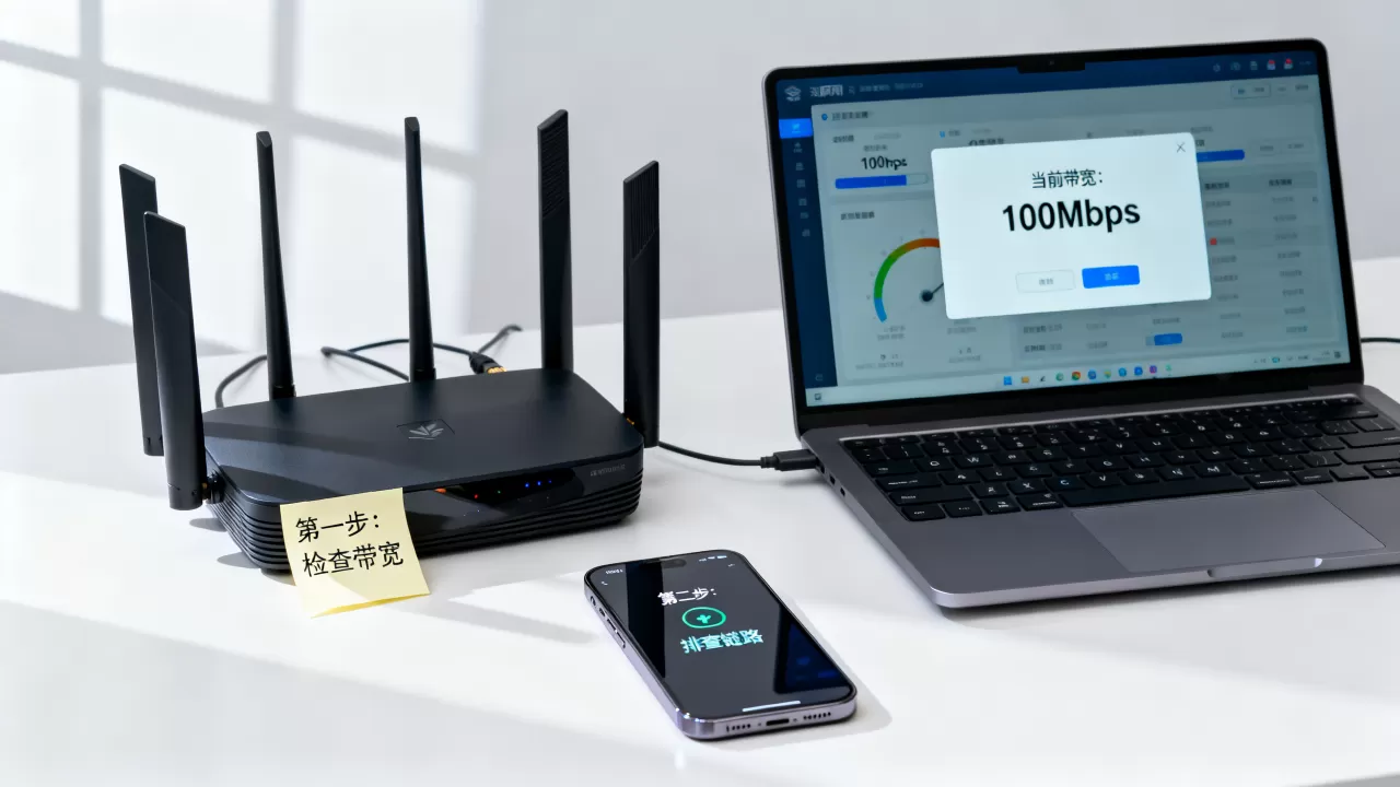 高峰期变慢，先看带宽还是先看链路？网络卡顿排查顺序，网速慢先查哪里