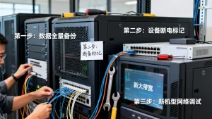 老机房迁到大带宽机型的切换顺序是什么，迁移时如何避免中断？