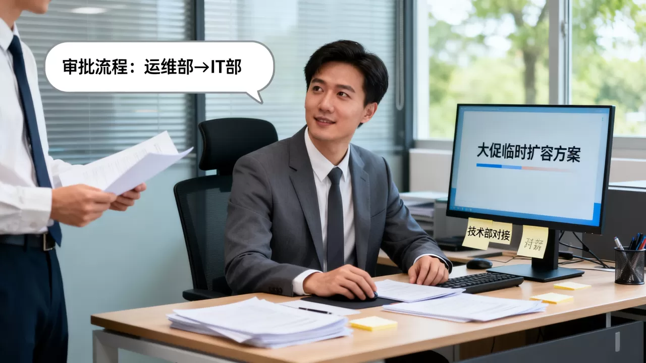 大促前的临时扩容应该提前去找谁对接，找哪个部门审批最快？