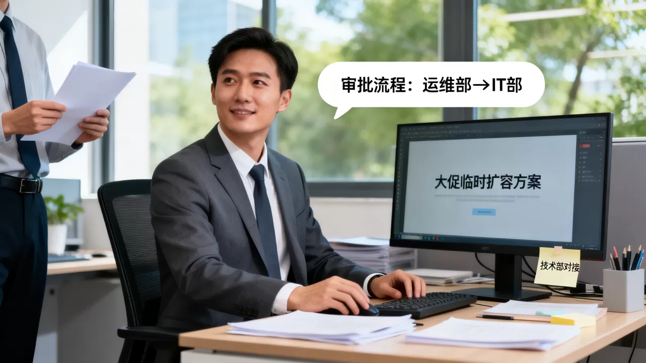 大促前的临时扩容应该提前去找谁对接，找哪个部门审批最快？