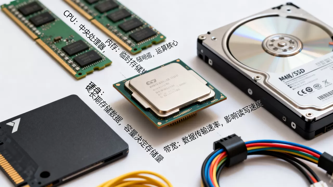 新手怎么理解CPU内存硬盘带宽四件套，电脑硬件基础知识有哪些必懂要点？