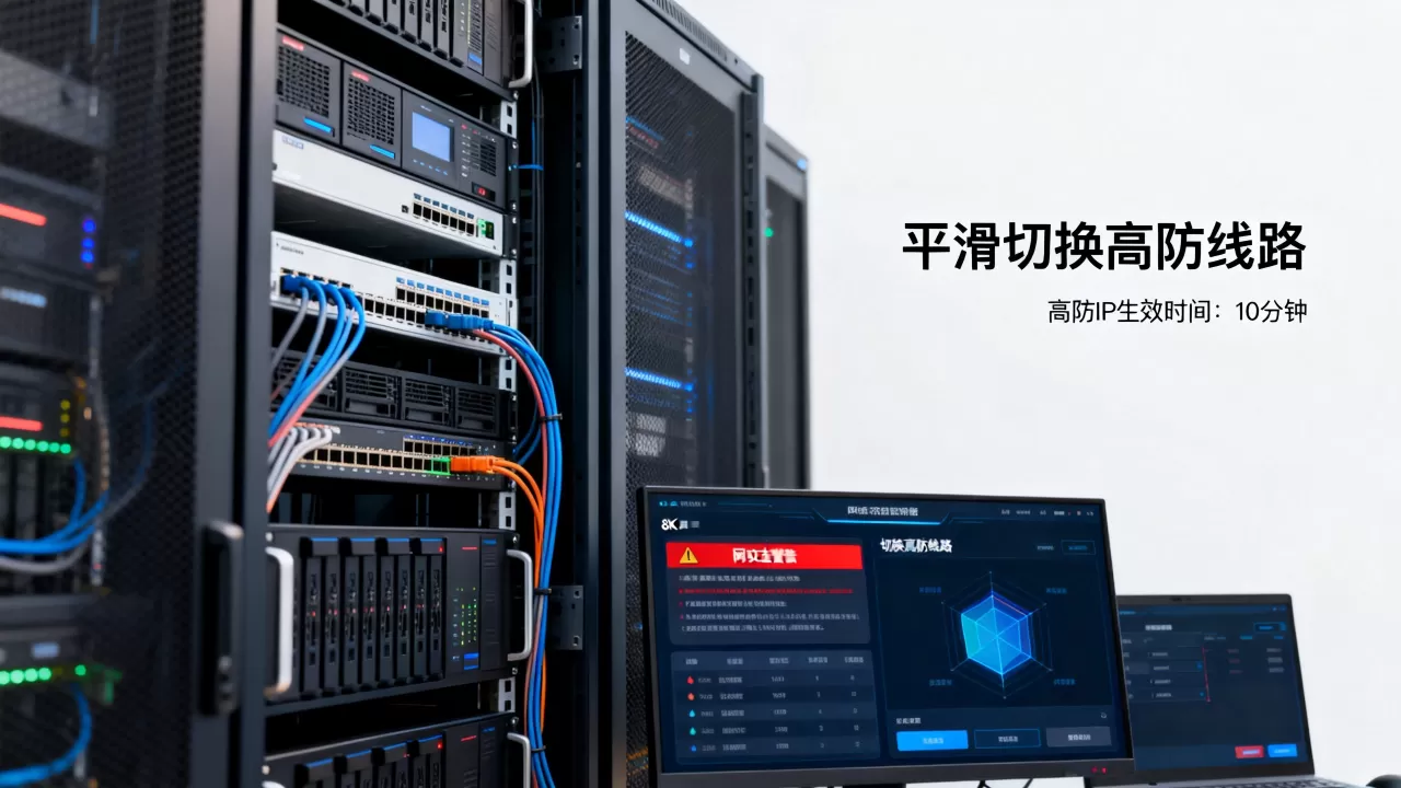 合服期间被攻击怎么平滑切到高防线路，高防IP切换后防护多久生效