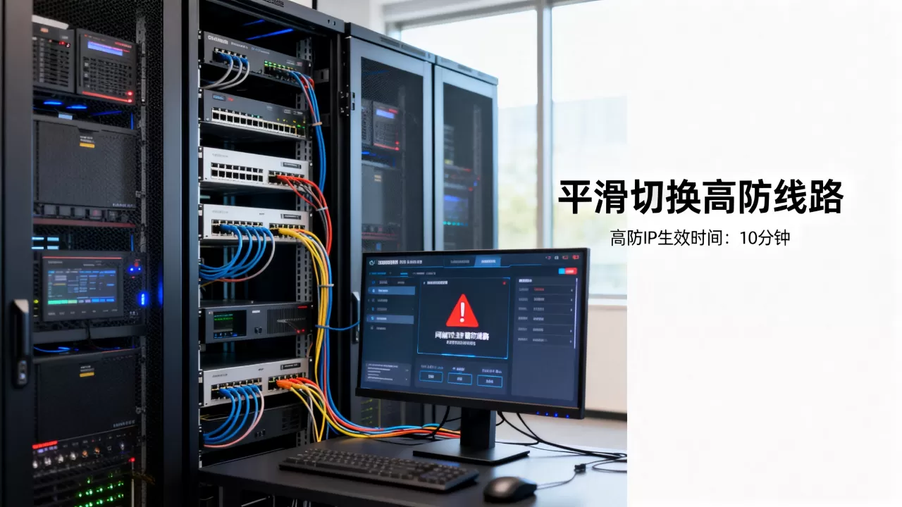 合服期间被攻击怎么平滑切到高防线路，高防IP切换后防护多久生效