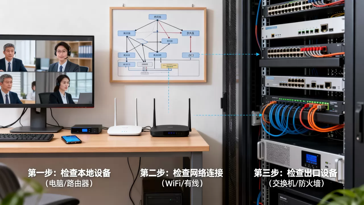 视频会议卡顿怎么排查？从本地到出口的检查顺序是什么
