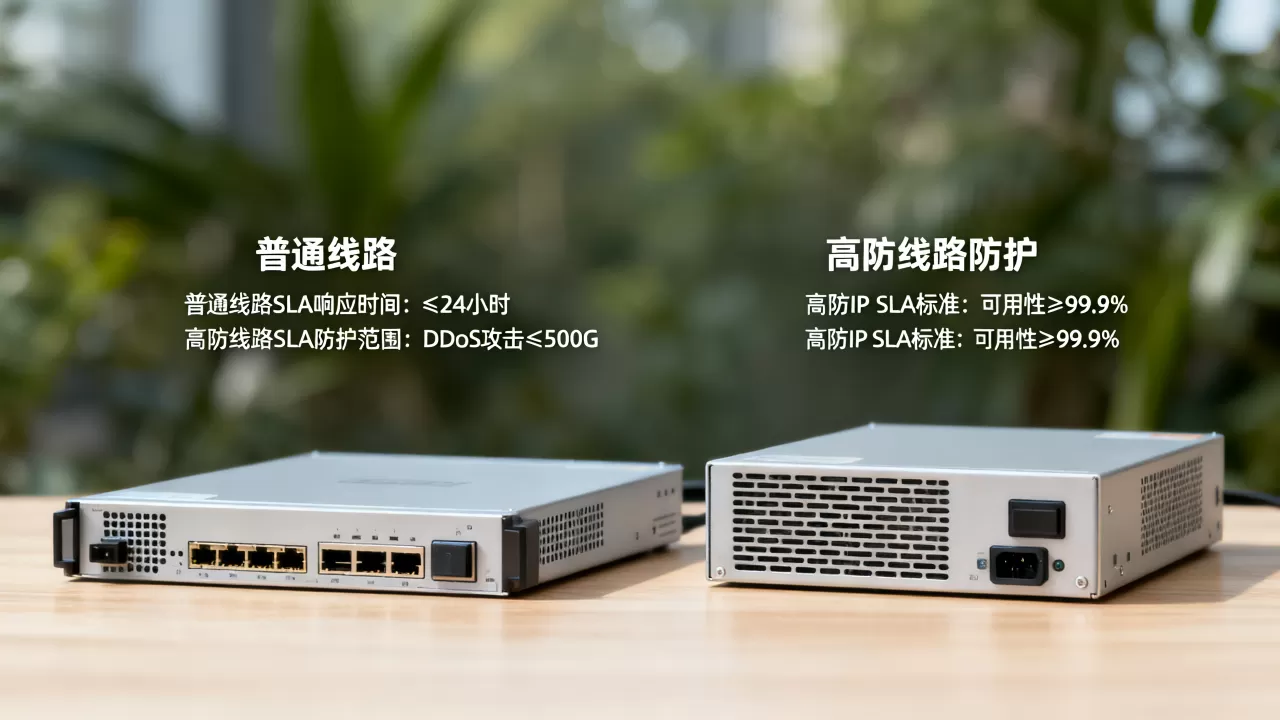 普通线路与高防线路的SLA条款差别在哪，高防IP的SLA标准是什么