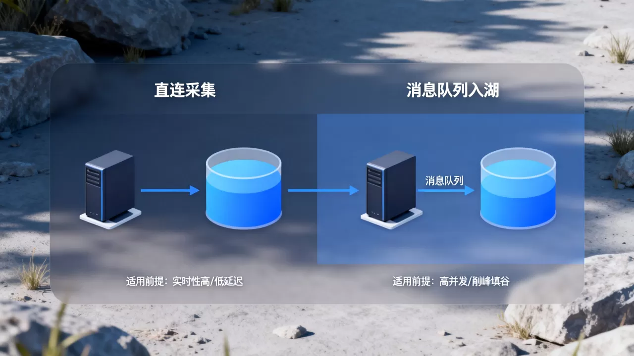 直连采集与消息队列入湖的适用前提和压力特征有何不同，如何权衡？，选哪个