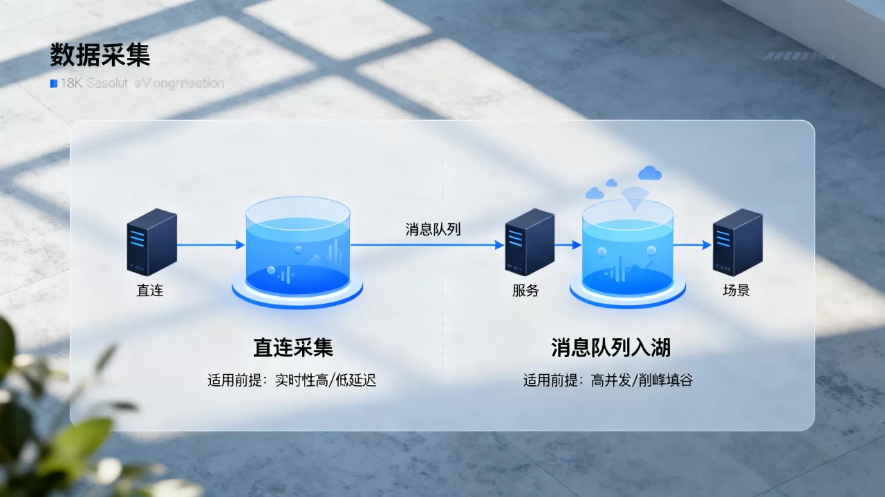 直连采集与消息队列入湖的适用前提和压力特征有何不同，如何权衡？，选哪个