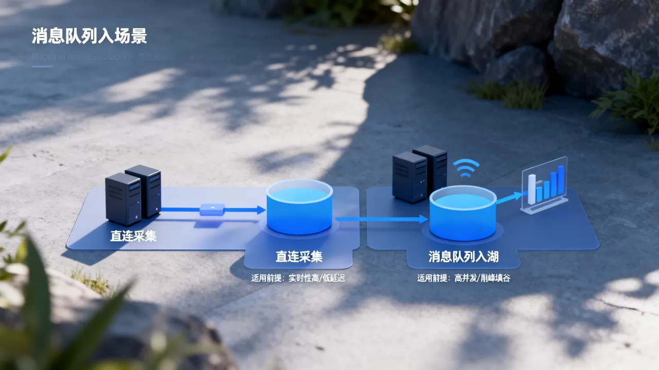 直连采集与消息队列入湖的适用前提和压力特征有何不同，如何权衡？，选哪个