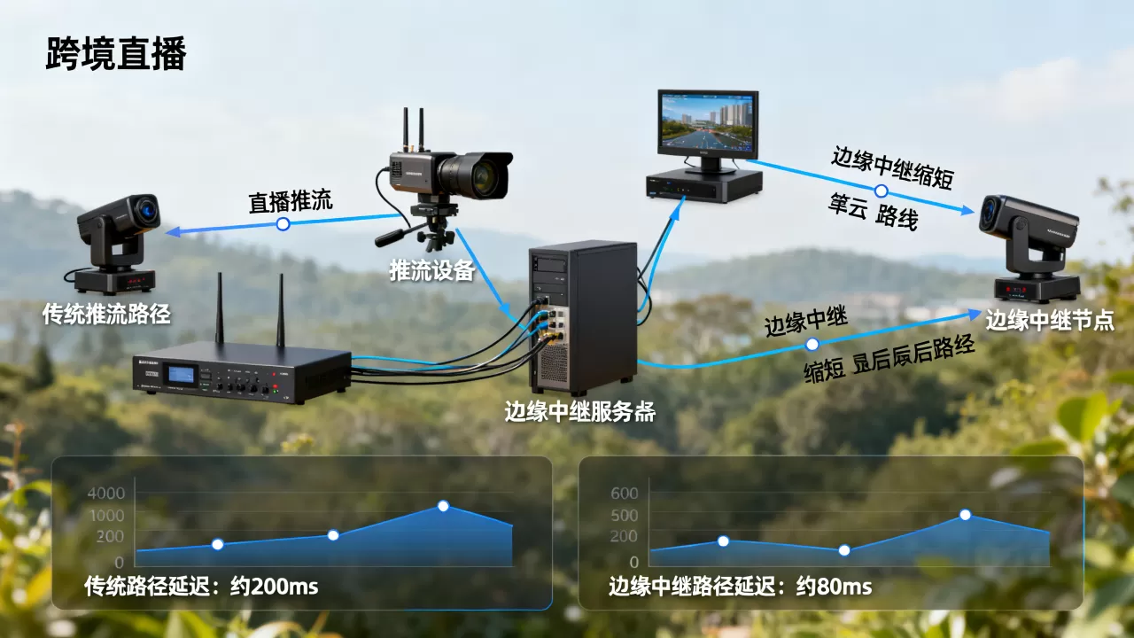 跨境直播如何用边缘中继缩短推流路径,延迟能降多少 跨境直播如何用边缘中继缩短推流路径,延迟能降多少