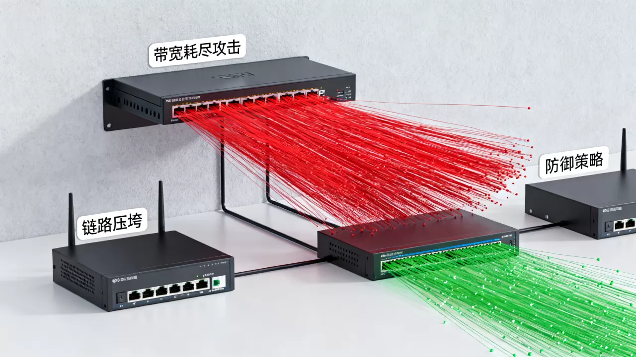 带宽耗尽型攻击靠什么方式压垮链路，如何防御缓解？