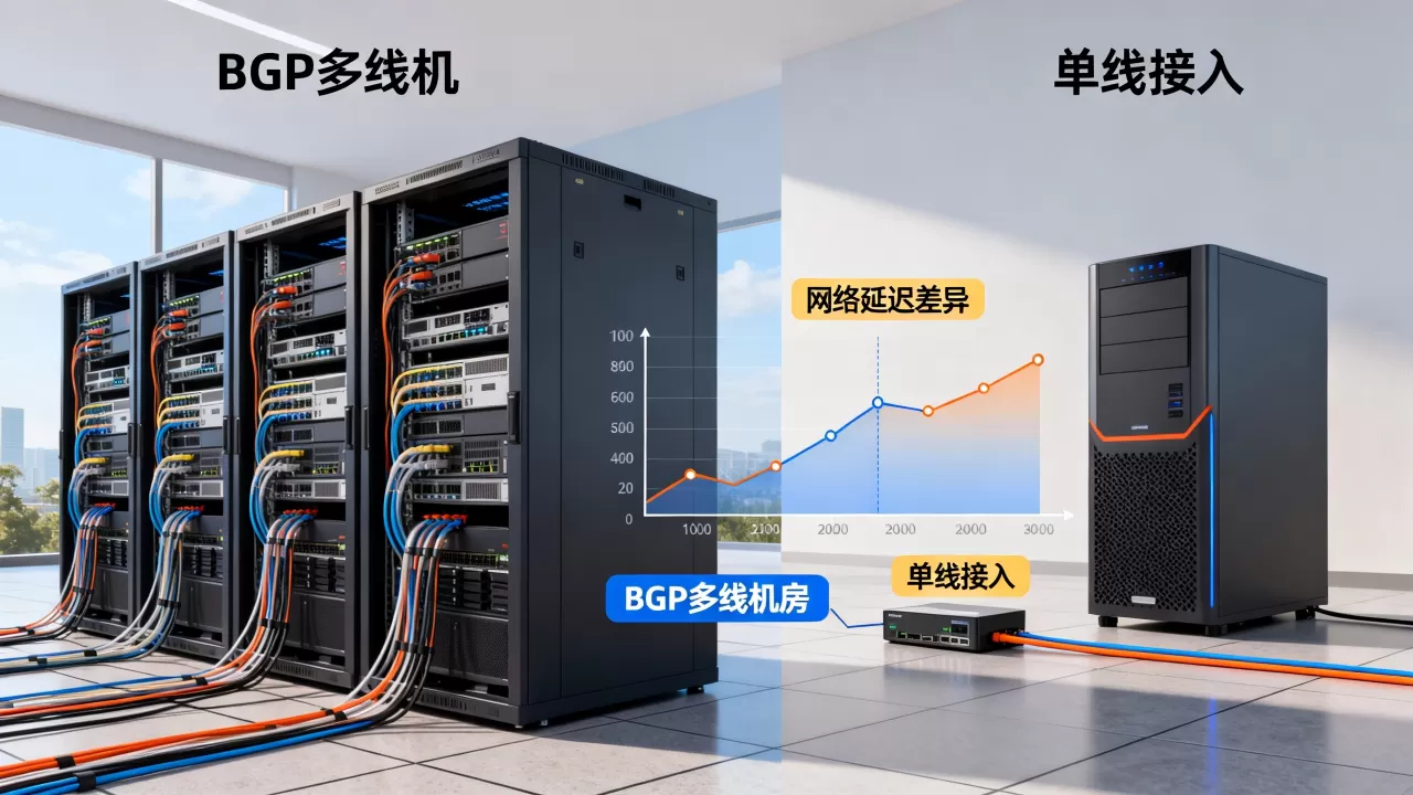 BGP多线机房和单线接入有什么区别，网络延迟差异大吗，怎么选
