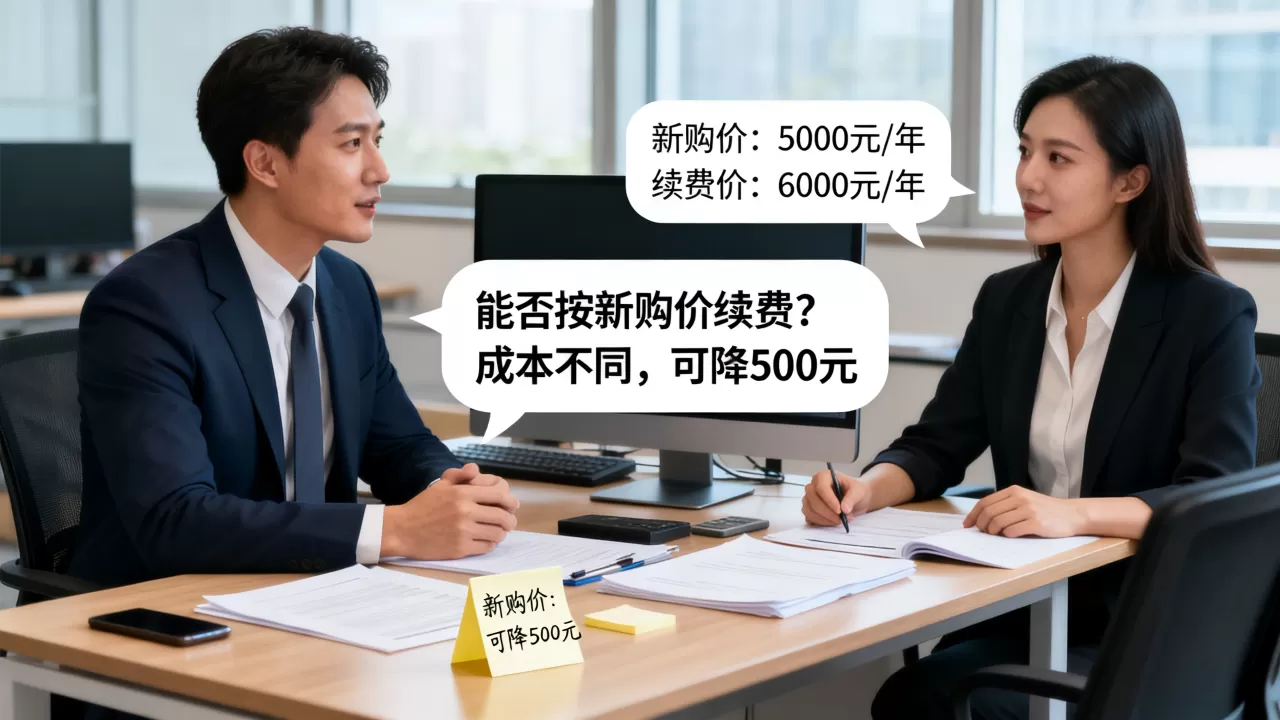 新购报价比续费便宜，怎么压续费价格？，续费价格怎么谈？