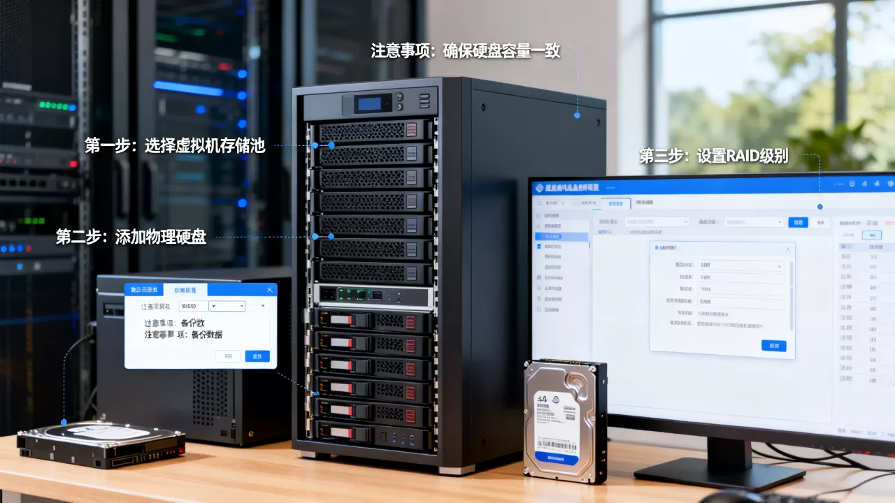 虚拟机raid设置,具体操作步骤和注意事项是什么?,虚拟机磁盘阵列配置教程 虚拟机raid设置,具体操作步骤和注意事项是什么?,虚拟机磁盘阵列配置教程